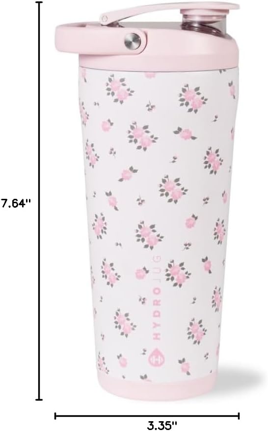 Insulated Protein Shaker Bottle 24 oz, Silent Mixing, Wildrose