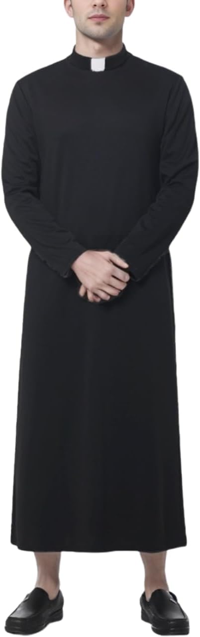 Unisex Cassocks Pulpit Robes Clergy Vestments Pastor Bishop Costume with Tab Insert Collar