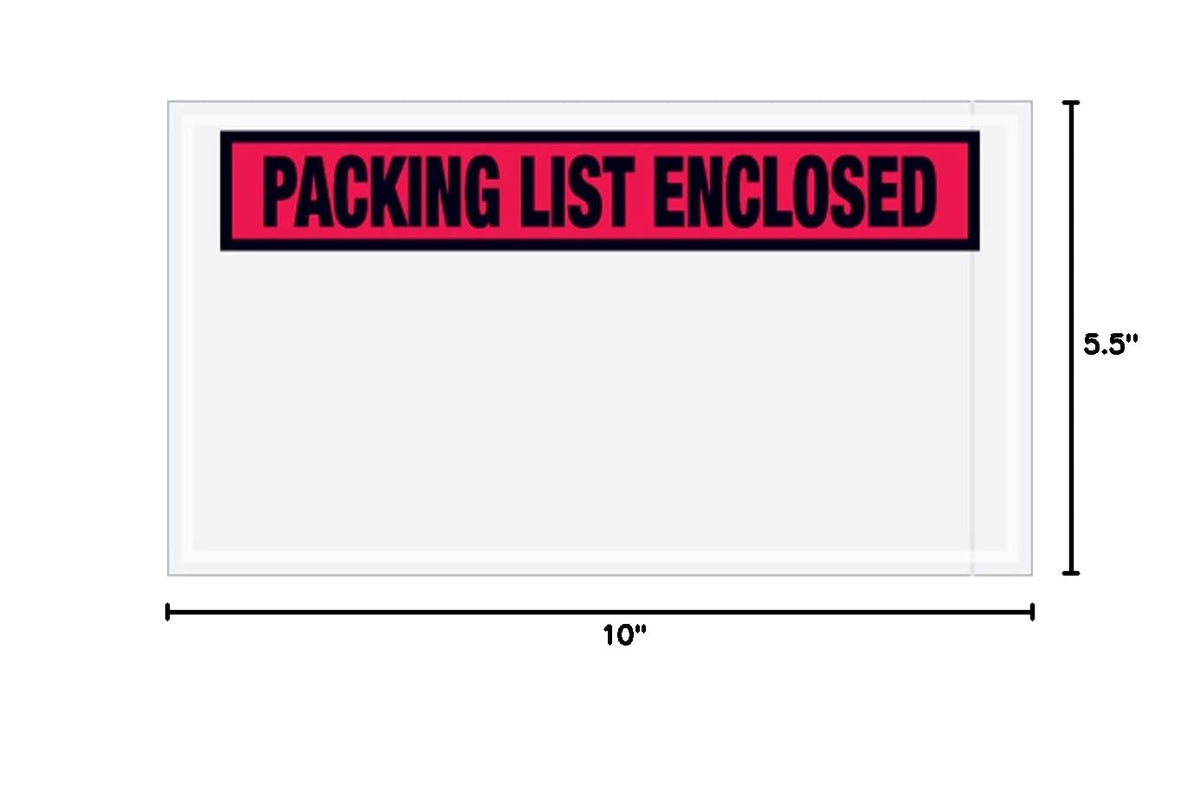 PL446 Panel Face Envelope, "Packing List Enclosed", 5-1/2" Length x 10" Width, Red (Case of 1000)