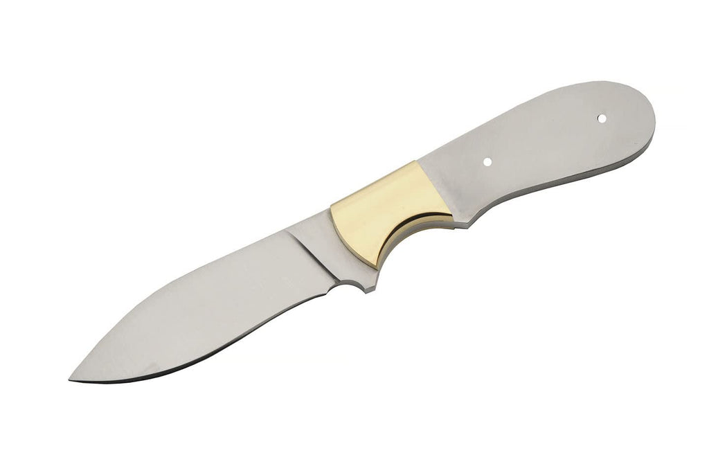 Supplies 7.75" Full Tang Stainless Steel Drop Point Knife Blade Blank with Brass Bolster, DIY Knife Making