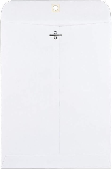 9x12 Wove Clasp Envelopes, White, Metal Clasp, 100/Box