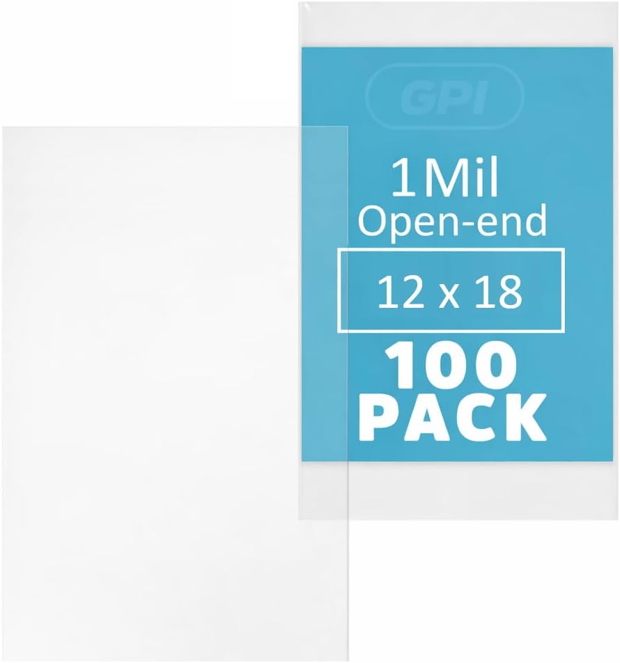 12" x 18" Open-End Flat Poly Bags, Large, 100 Pack, 1 Mil Lightweight, GPI