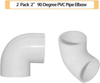 2PCS 2" 90 Degree Elbow PVC Pipe Fitting Adapter Coupling Connector Schedule 40 Slip (Socket x Socket) White Color