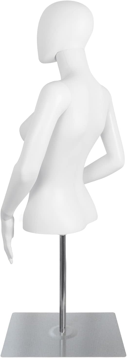 Half Body Mannequin Torso with Stand Female Dress Form Plastic Detachable Manikin Stand Height 30”-46” High Stability
