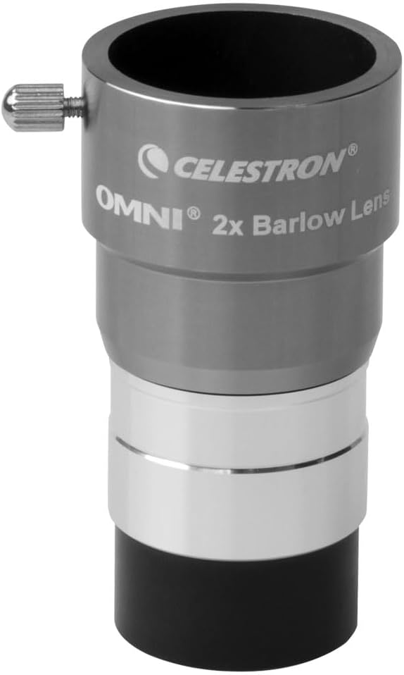 Omni 1.25" 2X Barlow Lens for Telescope Eyepieces Threaded Barrel | Doubles Eyepiece Magnification, Fully