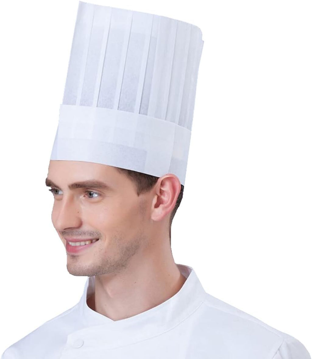 20 Pack Disposable Non-Woven Paper Fiber Chef Hats for Women and Men, Adjustable Unisex White Kitchen Caps Bulk Set