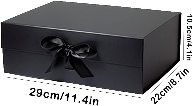 Black Gift Box with Ribbon 10.2x9x3.74 in, Foldable Magnetic Gift Boxes for Wrapping Gifts, Bridesmaid Groomsman