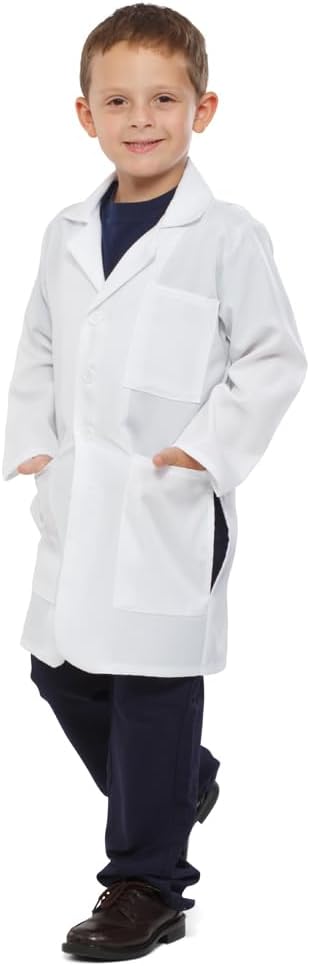 Kids Lab Coat – White Doctor Costume for Boys & Girls – STEM Play Dress-Up for Scientists & Doctors