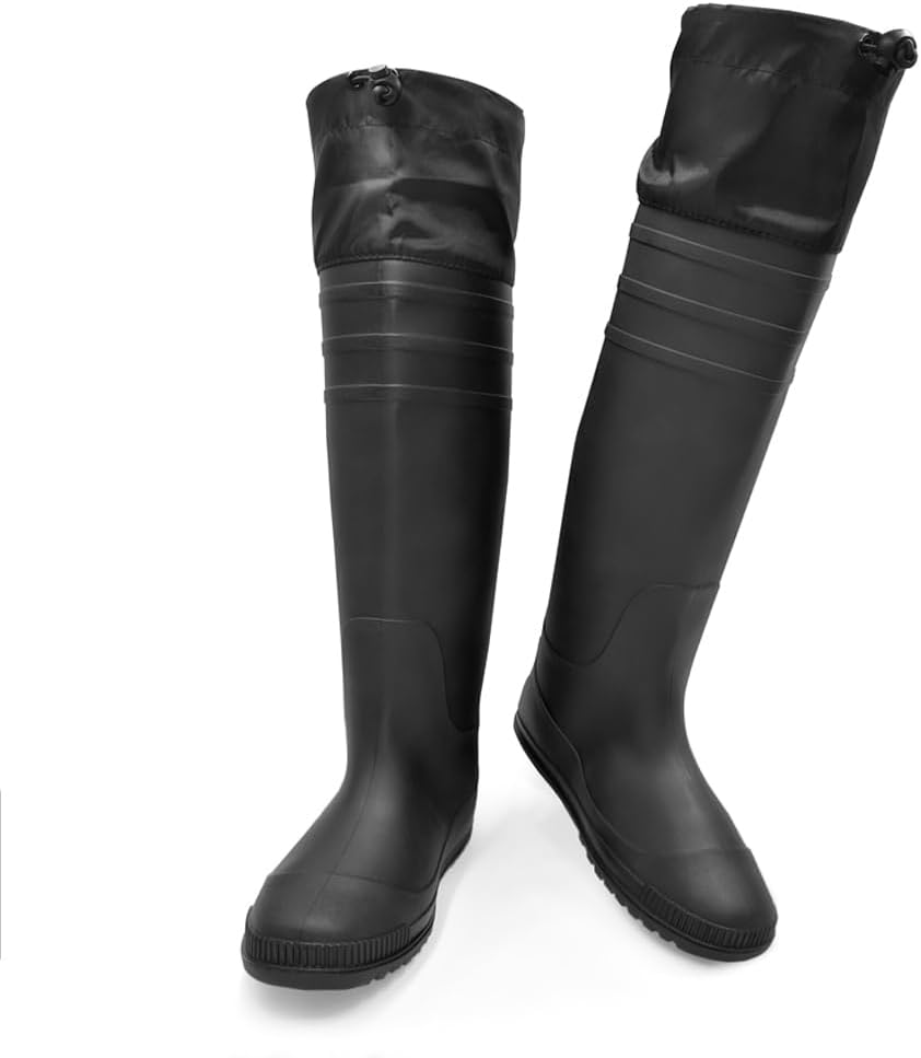Mens Rubber Rain Boots Knee High Waterproof Packable Tall Garden Boots Lightweight Farm Mud Boots NOT FOR WIDE CALF