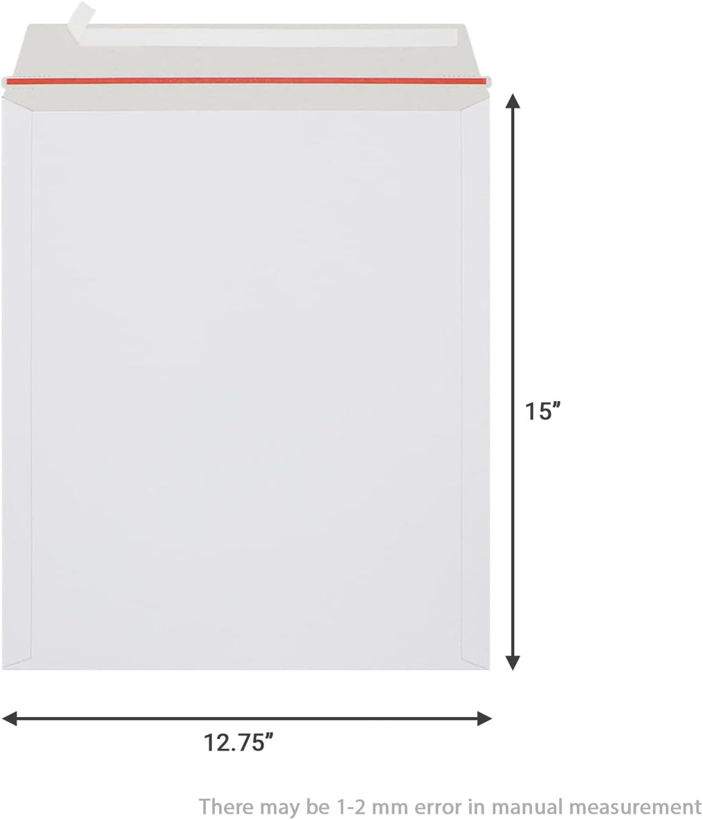 25 Pack 12.75x15 inch Rigid Mailer Self Seal Photo Document Mailers Stay Flat White Cardboard Envelopes White