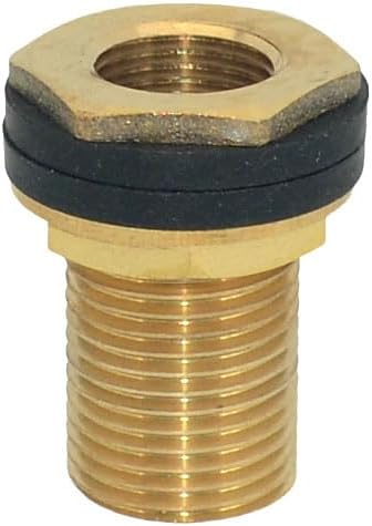 Solid Brass Bulkhead Fitting,2 Rubber Seal Washers, NPT Female to NPT Male Thread Water Tank Connector for Rain