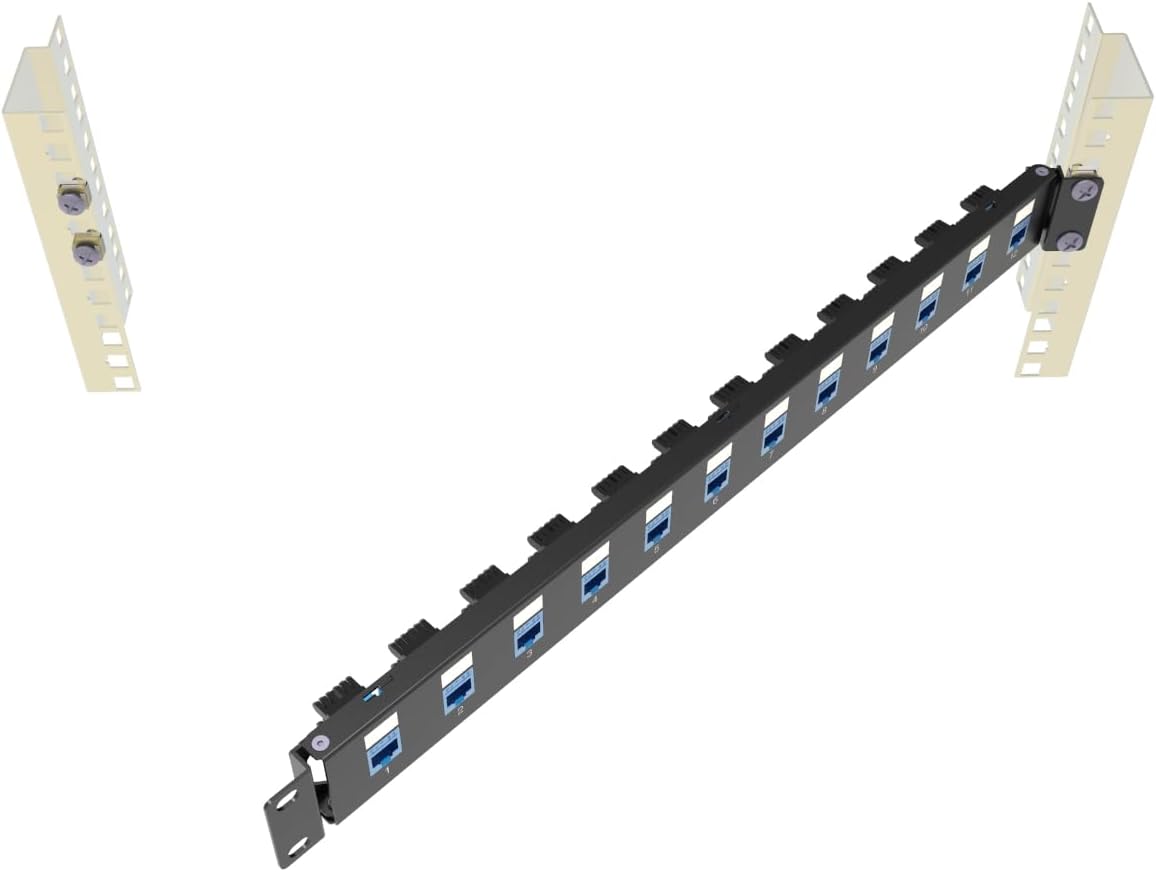 1U Hinged 12-Port Blank Keystone Patch Panel, 19" Metal