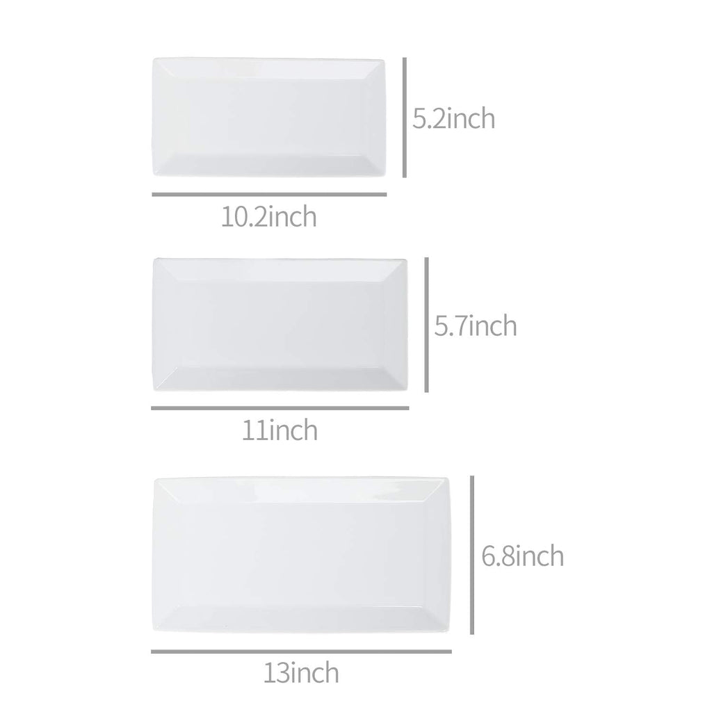 3-Piece Porcelain Serving Platters, Oven Safe, for Entertaining, Appetizer, Dinner, Dessert, 12.75 inch, 11 inch, 10