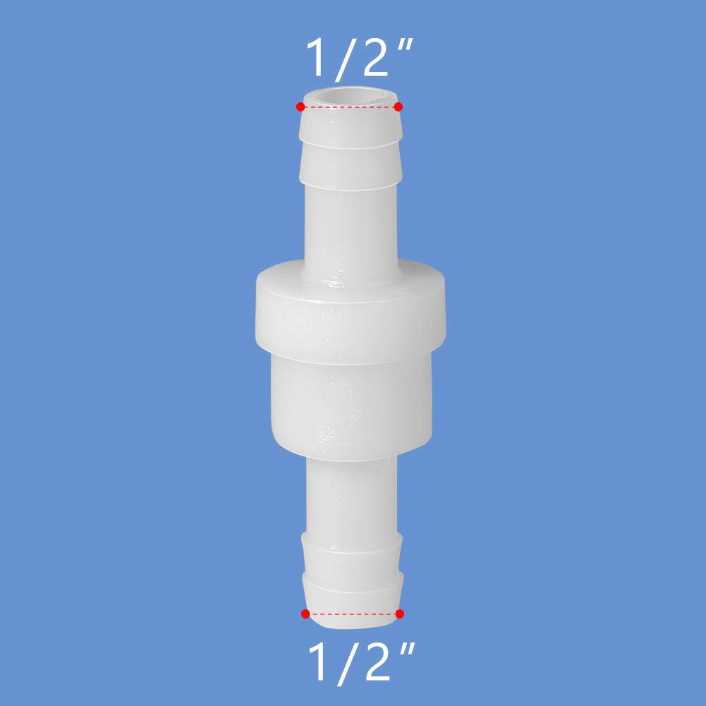 Quickun 1/2" One Way Inline Check Valve, Non Return Hose Barb, Ozone Resistance Plastic Valve for Fuel Oil Water Gas Pump Air, 2 Pcs
