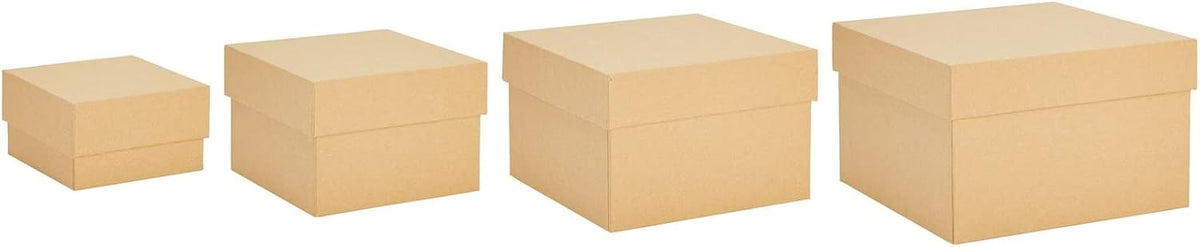 Square Nesting Boxes With Lids - Kraft Brown, Paperboard, 4-Pack, 6.5-3.5 In - Cardboard Nesting Gift Boxes for
