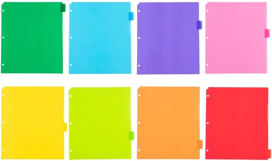 Plastic Index Tab Dividers - 8-Tab - 9 3/4 x 11 1/2 - Multicolor - 2 Sets of 8 Tabs/Pack