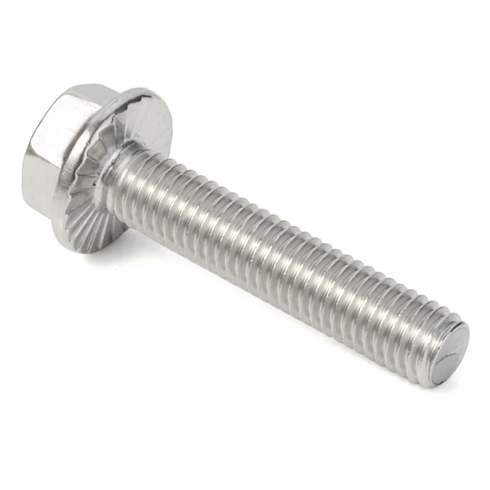 M5-0.8 x 12mm Flanged Hex Head Bolts Flange Hexagon Screws, Stainless Steel 18-8 (304), Plain Finish, 40 PCS