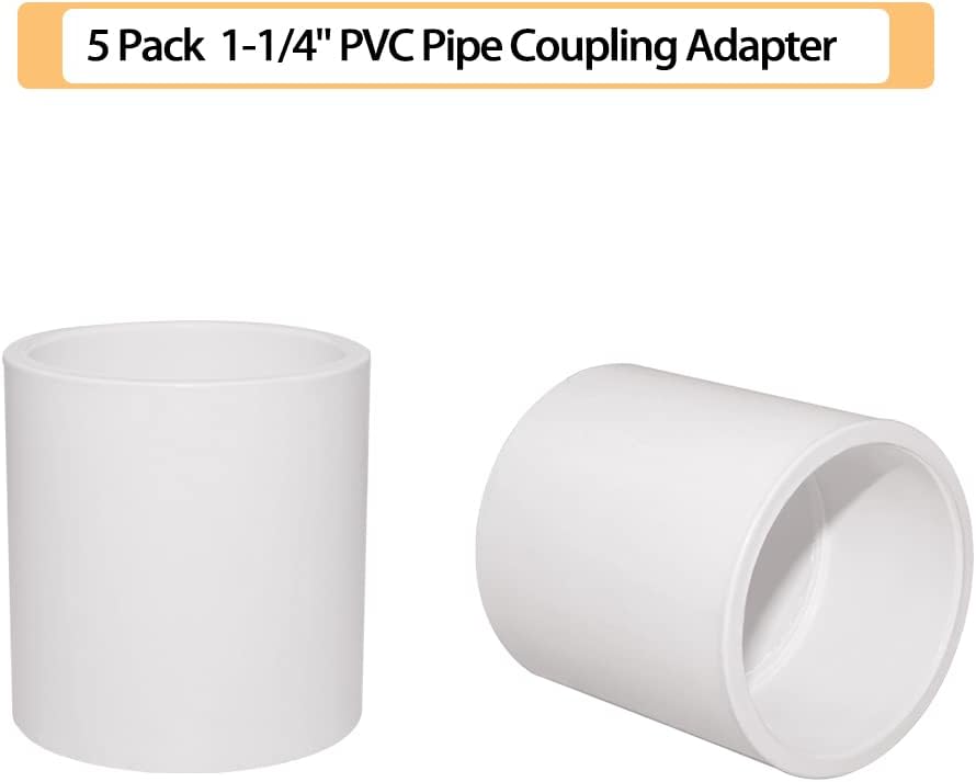 5PCS 1-1/4" PVC Pipe Coupling Slip (Socket x Socket) SCH40 White