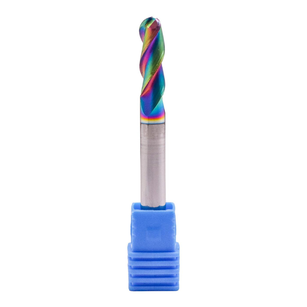 1/4" 3 Flute 37° Helix Solid Carbide Ball Nose End Mill, DLC Coated