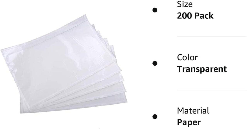 6" x 9" Clear Adhesive Top Loading Packing List Pouches Shipping Label Envelopes (200 Pack)