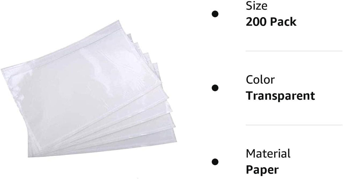6" x 9" Clear Adhesive Top Loading Packing List Pouches Shipping Label Envelopes (200 Pack)