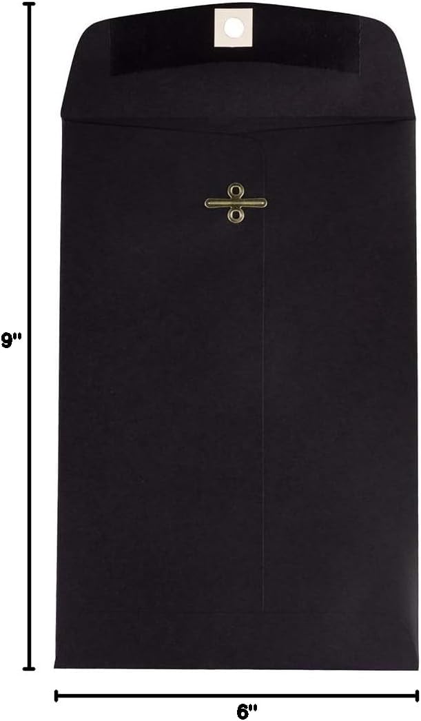 6 x 9 Open End Catalog Envelopes with Clasp Closure - Black - 10/Pack