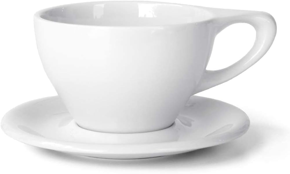 Lino Porcelain Cup & Saucer Large Latte 12 oz (White, 12 oz, 2)
