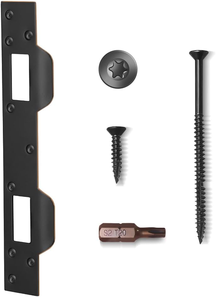 Door Strike Plate Double Opening with Reinforced Torx Screws & Bit | Oil Rubbed Bronze, Heavy-Duty Hardened Steel