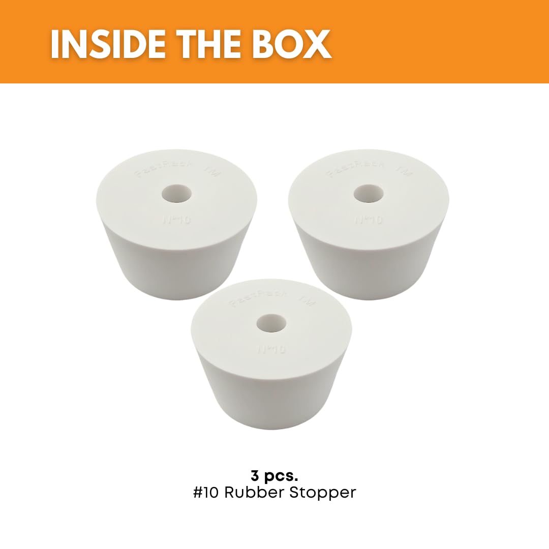 Drilled Rubber Stopper (#10-3 Pieces) | Solid Rubber Stopper Bungs for use with Fermentation Airlock | Durable Carboy