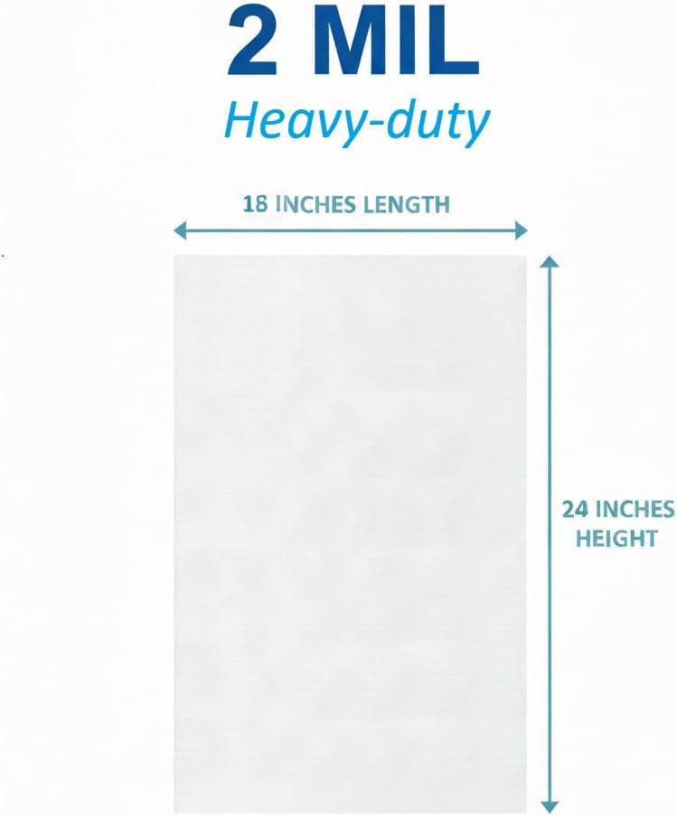 18" x 24" Open-End Flat Poly Bags, Extra-Large, 100 Pack, 2 Mil Heavy Duty