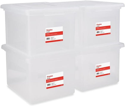 Plastic File Box with Snap Lid, Letter/Legal Size, Clear, 4/Carton