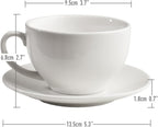 Porcelain Coffee Cup with Saucer 220ml/7.3oz for Cappuccino, Latte, and Tea, White, Set of 2