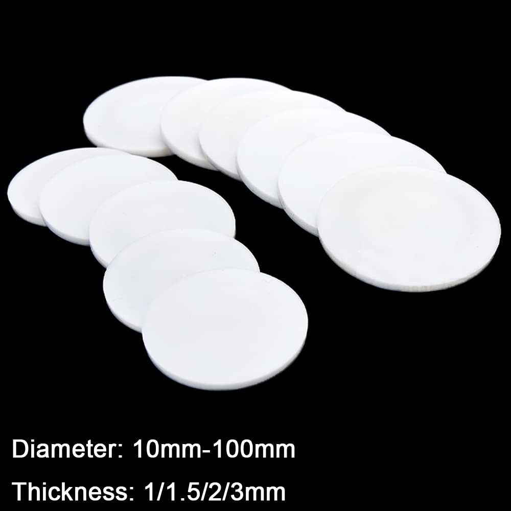 10pcs Solid PTFE Sheets - High Temperature Gasket Pads, Round PTFE Discs, 10-100mm Diameter,(10mmx1.5mm)