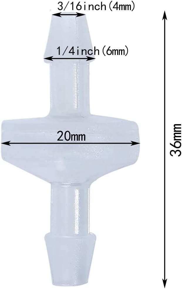 10 Pack 1/4 inch Plastic Check Valve, One Way Barb Hose Inline