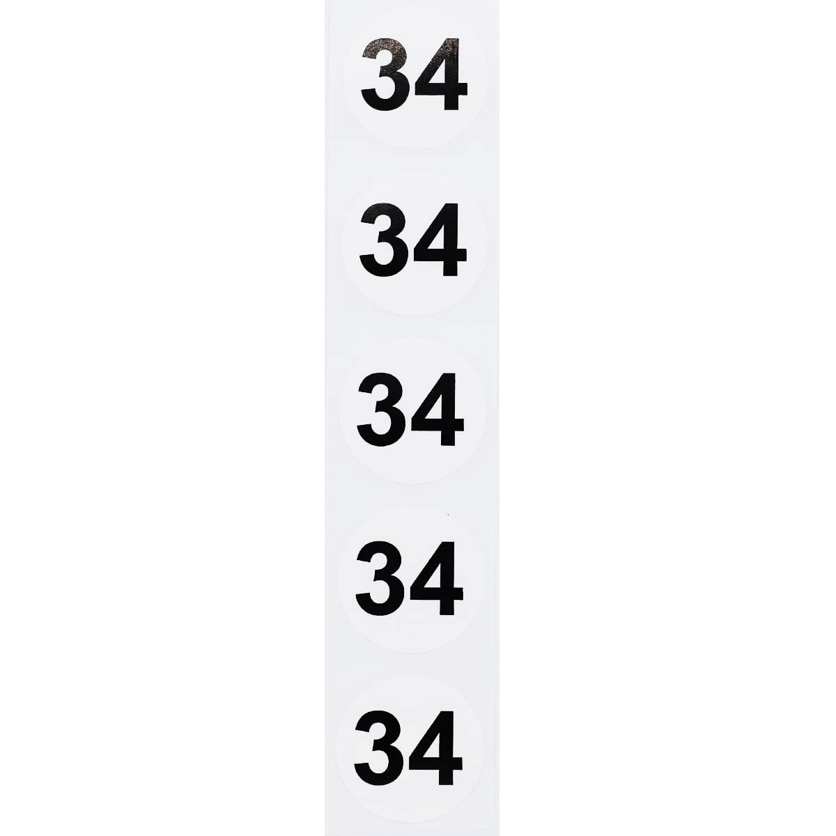 White with Black Number 34 Circle Dot Stickers, 3/4 Inch Round, 500 Labels on a Roll
