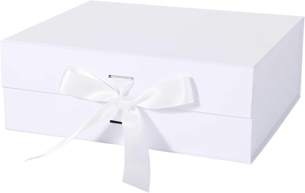 White Gift Box with Ribbon Magnetic Lids 1 Pack