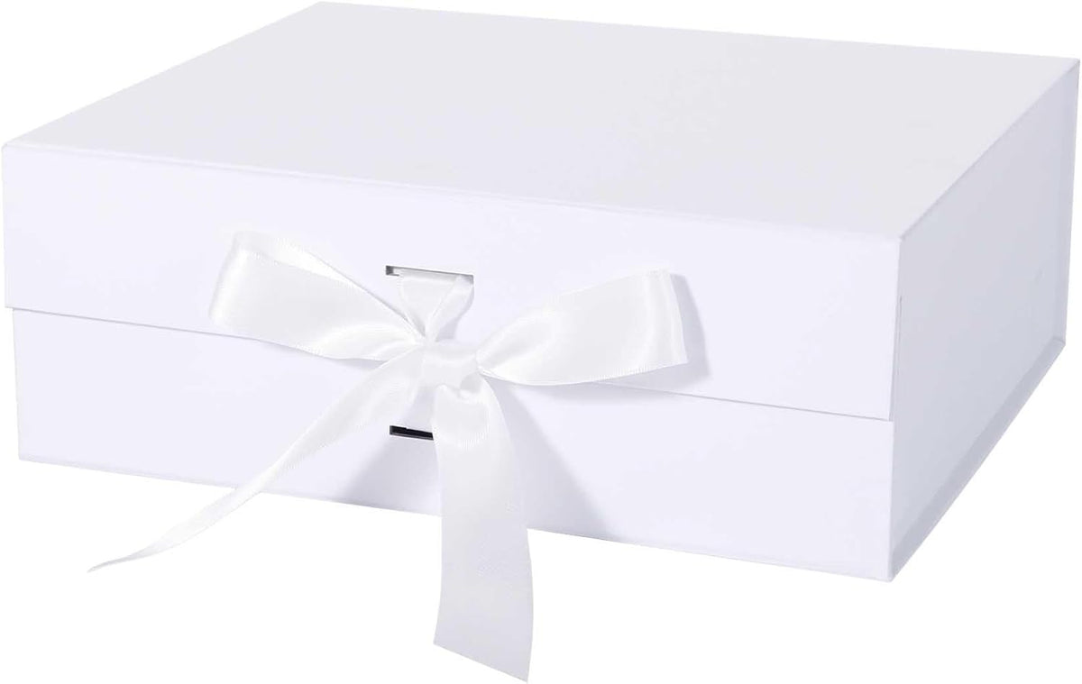 White Gift Box with Ribbon Magnetic Lids 1 Pack