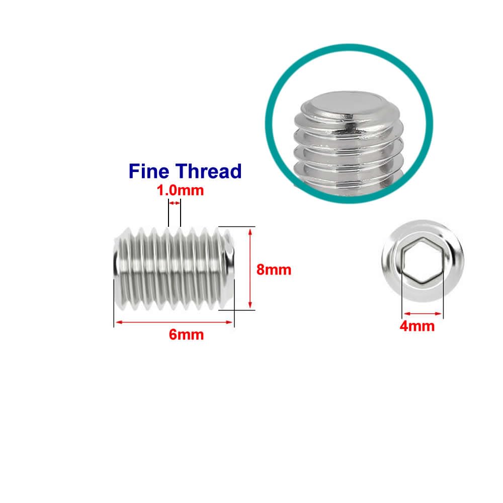 Junter 30pcs M8-1.0 x 6mm Fine Thread Flat Point Grub Socket Set Screws
