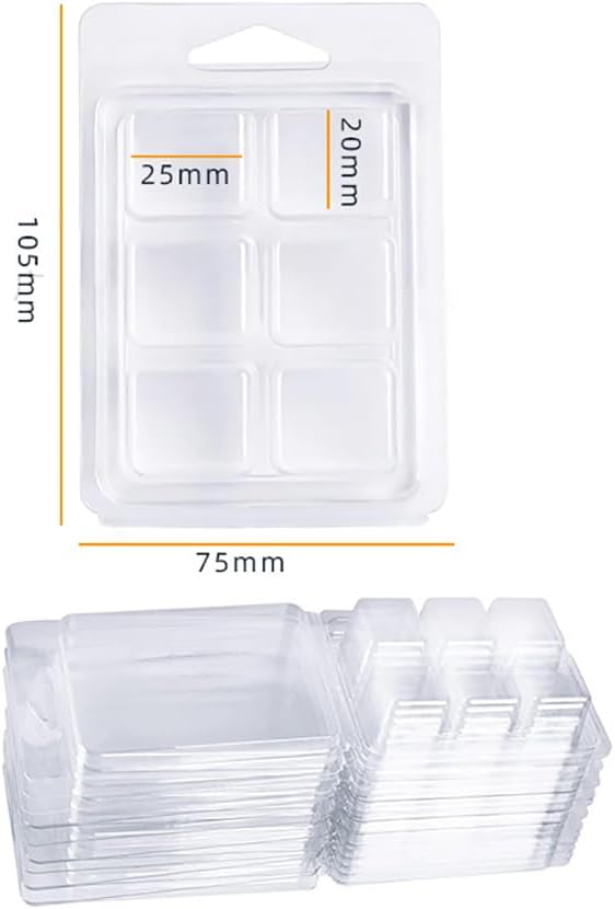 25 Pcs 6 Cavity Clear Plastic Wax Melt Molds Small Wax Melt Containers Wax Melt Cube Trays Square Wax Molds Clamshell