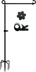 Garden Flag Stand Holder Pole with 5 Prong Base for Outside Double Flag, More Stable Yard Flag Stand Weather Proof