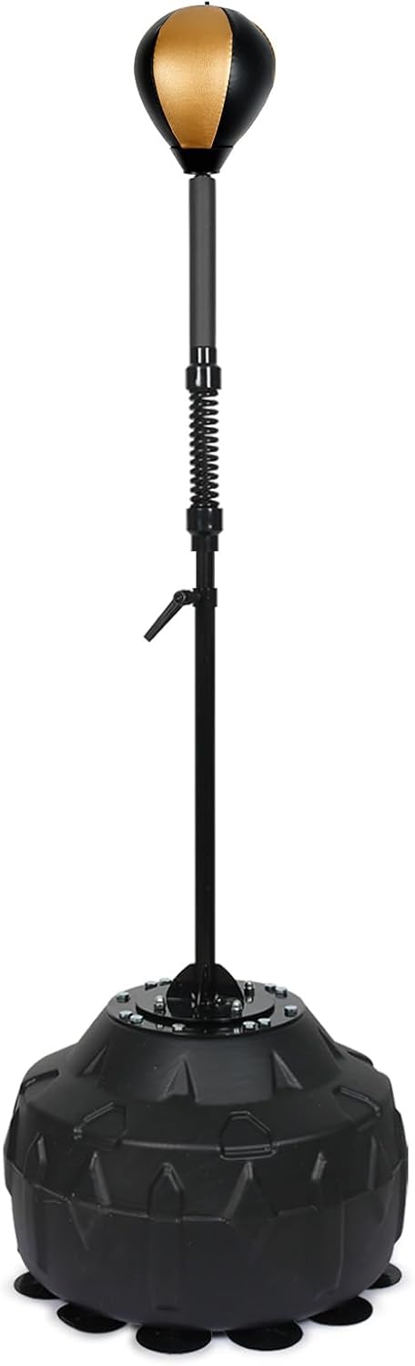 Standing Reflex Speed Bag with Thick Base (Golden Black) | Adjustable Height & Reinforced Spring