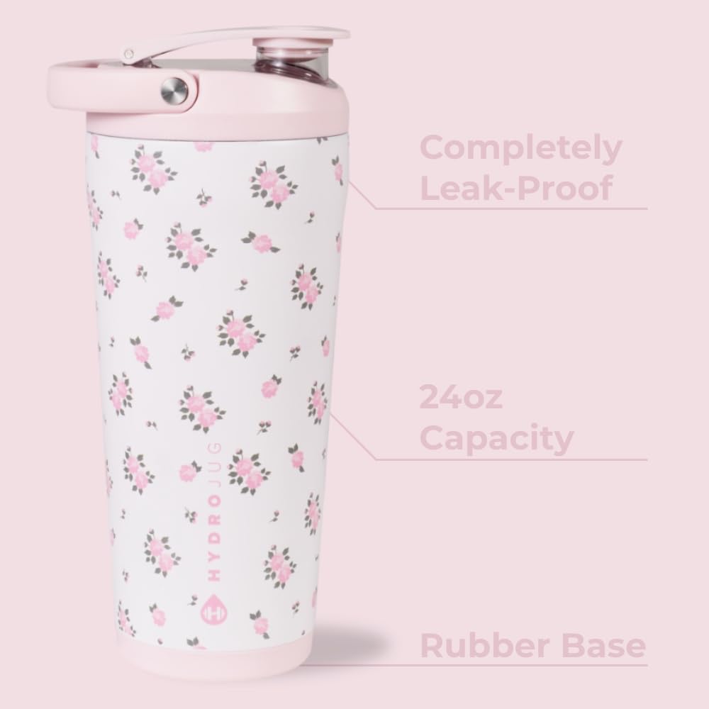 Insulated Protein Shaker Bottle 24 oz, Silent Mixing, Wildrose