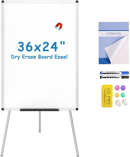 Magnetic Whiteboard Easel, 36 x 24 Inches, Portable Dry Erase Board | 3' x 2', Height Adjustable, Aluminium Frame
