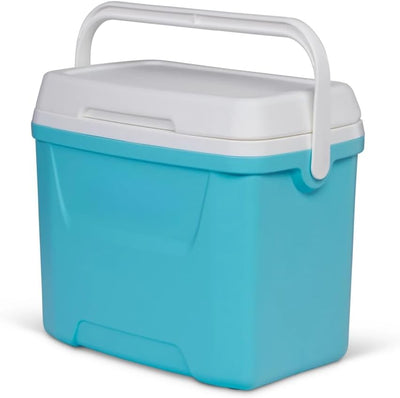28 QT Hard-Sided Ice Chest Cooler, Aqua Blue & White Insulated Foam Cooler Box, 42 Cans Large Capacity with Swing-Up