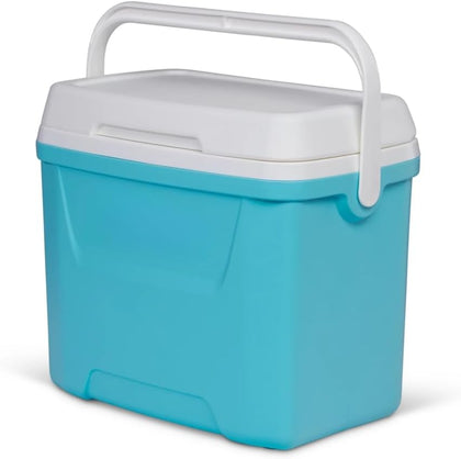 28 QT Hard-Sided Ice Chest Cooler, Aqua Blue & White Insulated Foam Cooler Box, 42 Cans Large Capacity with Swing-Up