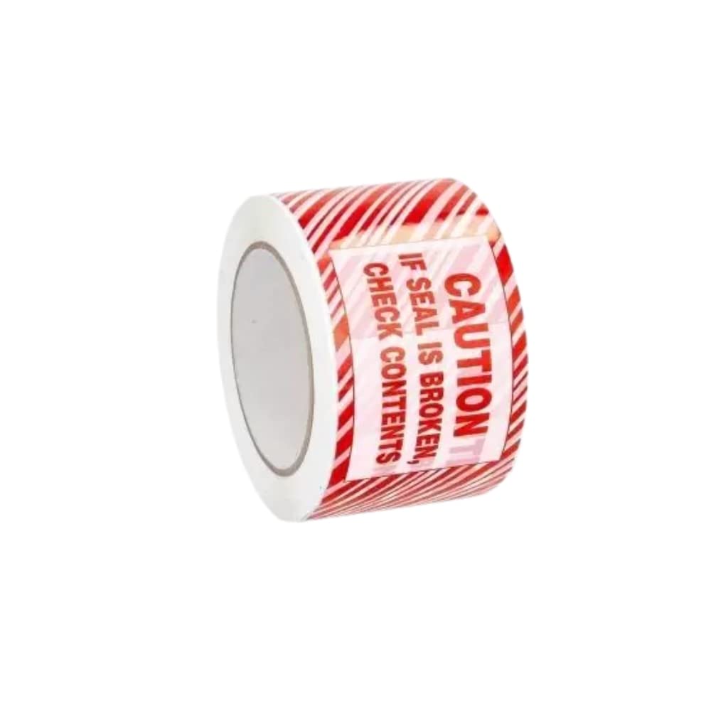 PSBM Caution If Broken Check Content Printed Tape, 48 Rolls 1.9 Mil 2.83 Inch 110 Yards Per Roll, Red Tamper Evident