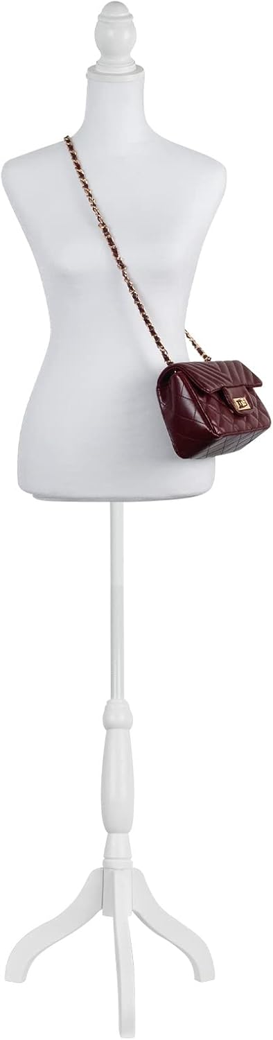 Female Linen Fabric Mannequin Torso Dress Form with Detachable Head, Two Wooden Hands and Height-Adjustable Metal