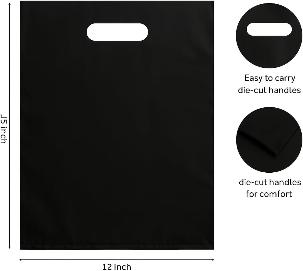 Plastic Merchandise Bags, Black, 12x15 Inches, 100 Pack