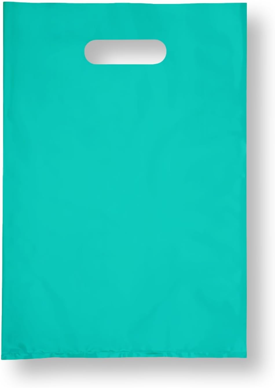 Plastic Shopping Bag with Die Cut Handle, 12" x 15" Teal, 100 Pack
