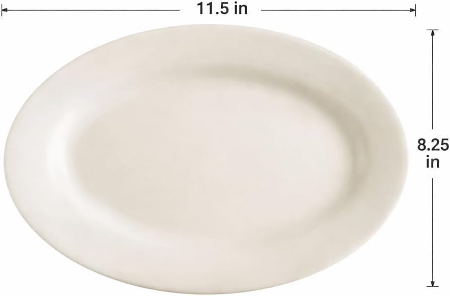 REC-13 Rolled Edge 11-1/2 by 8-1/4-Inch Stoneware Oval Platter, American White, Box of 12
